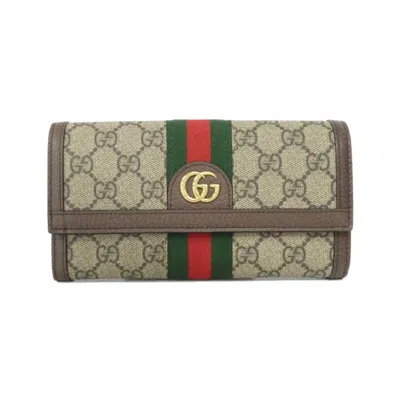 Pre-owned Gucci Ophidia Beige Brown Gg Supreme Long Wallet (bi-fold) () In Multi