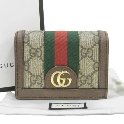 Pre-owned Gucci Ophidia Beige Brown Pvc Wallet (bi-fold) () In Multi