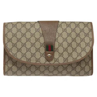 Pre-owned Gucci Ophidia Beige Canvas Clutch Bag () In Sand