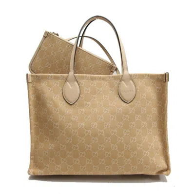 Pre-owned Gucci Ophidia Beige Canvas Handbag Tote Bag () In Sand