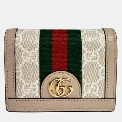 Pre-owned Gucci Ophidia Beige Coated Canvas Wallet (523155) In Sand