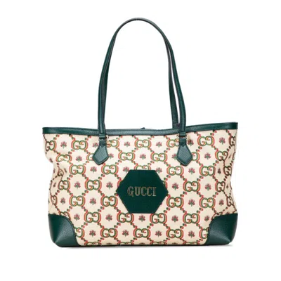 Pre-owned Gucci Ophidia Beige Green Multi-color Canvas Leather Tote Bag ()