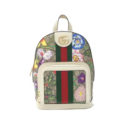 Pre-owned Gucci Ophidia Beige Multi-color White Gg Supreme Backpack ()