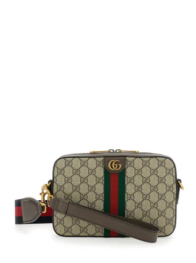 Gucci 'ophidia' Beige Shoulder Bag With All-over Gg Supreme Motif In Fabric Man In Cream