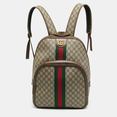 Pre-owned Gucci Ophidia Beige/brown Gg Supreme Canvas And Leather Backpack In Sand