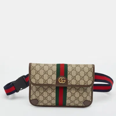 Pre-owned Gucci Ophidia Beige/brown Gg Supreme Canvas And Leather Belt Bag In Sand