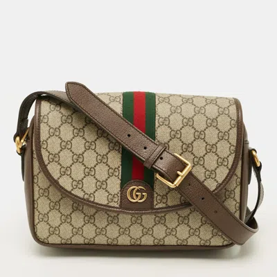 Pre-owned Gucci Ophidia Beige/brown Gg Supreme Canvas And Leather Messenger Bag In Sand