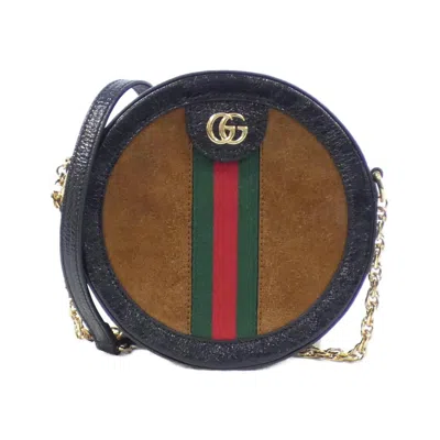 Pre-owned Gucci Ophidia Black Brown Suede Leather Shoulder Bag ()