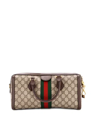 Pre-owned Gucci Ophidia Boston Bag Gg Coated Canvas Medium Satchel In Brown