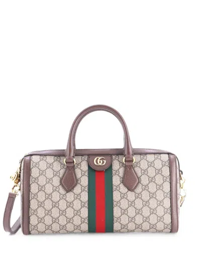 Pre-owned Gucci Ophidia Boston Bag Gg Coated Canvas Medium Satchel In Brown