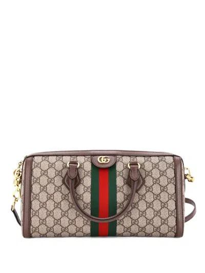 Pre-owned Gucci Ophidia Boston Bag Gg Coated Canvas Medium Satchel In Brown