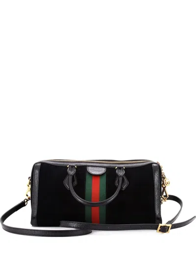 Pre-owned Gucci Ophidia Boston Bag Suede Medium Satchel In Black
