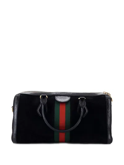 Pre-owned Gucci Ophidia Boston Bag Suede Medium Satchel In Black