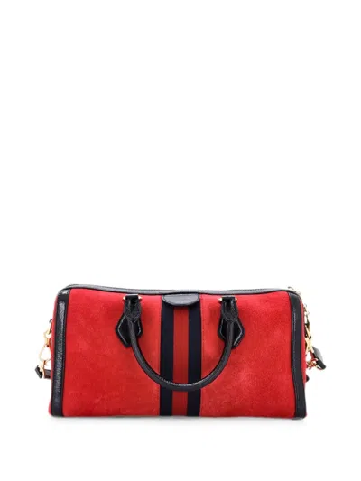 Pre-owned Gucci Ophidia Boston Bag Suede Medium Satchel In Red