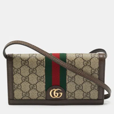 Pre-owned Gucci Ophidia Brown Coated Canvas And Leather Flap Gg Belt Bag