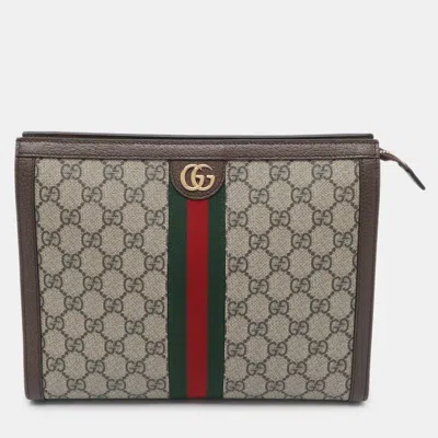 Pre-owned Gucci Ophidia Brown/beige Gg Supreme And Leather Pouch