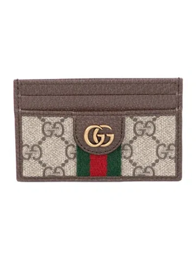 Pre-owned Gucci Ophidia Card Case Gg Supreme Card Holder In Brown