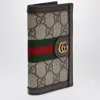 Gucci Ophidia Card Case In Beige And Ebony Gg Supreme Fabric Men