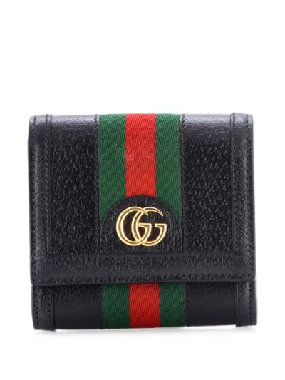 Pre-owned Gucci Ophidia Card Case Wallet Leather Small Wallets In Black