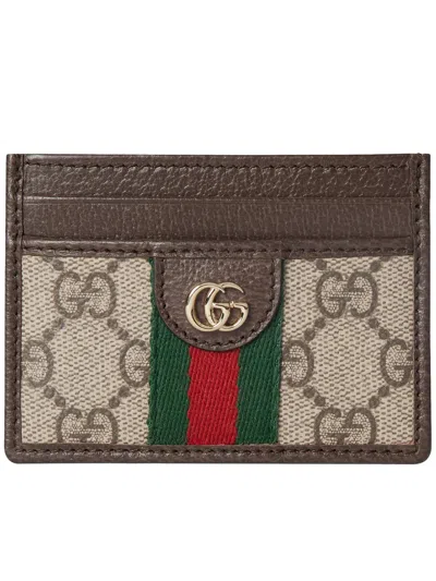 Gucci Striped Canvas Leather Wallet In Brown