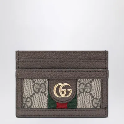 GUCCI GUCCI OPHIDIA CARD HOLDER IN BEIGE/EBONY GG SUPREME FABRIC