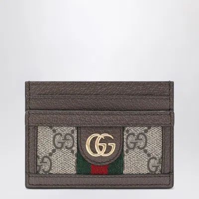 Gucci Ophidia Card Holder In Beige/ebony Gg Supreme Fabric Women In White
