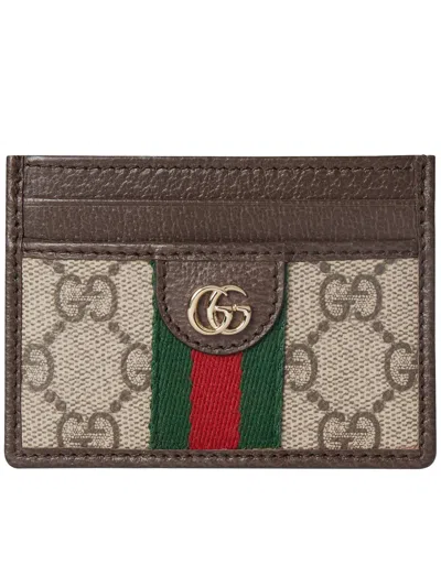 Gucci Ophidia Card Holder In Gg Supreme Fabric In Brown