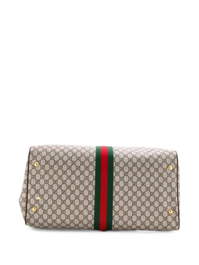 Pre-owned Gucci Ophidia Carry On Duffle Bag Gg Coated Canvas Large Travel Bag In Brown
