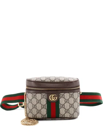 Pre-owned Gucci Ophidia Chain Gg Coated Canvas Small Belt Bag In Brown