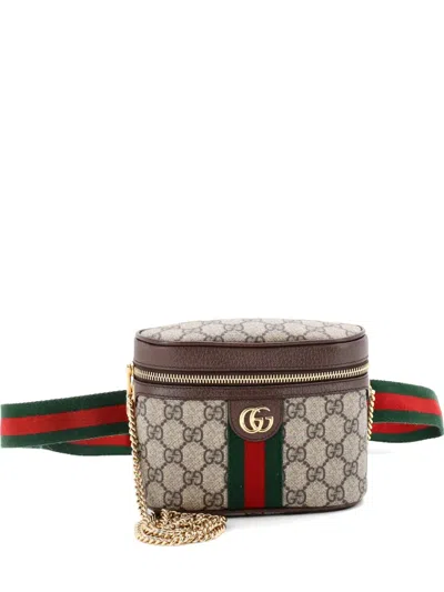 Pre-owned Gucci Ophidia Chain Gg Coated Canvas Small Belt Bag In Brown