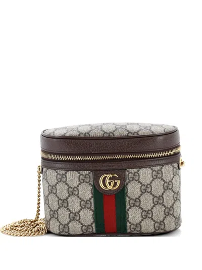Pre-owned Gucci Ophidia Chain Gg Coated Canvas Small Belt Bag In Brown