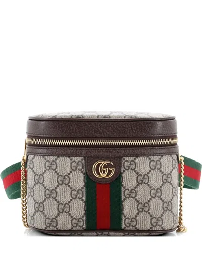 Pre-owned Gucci Ophidia Chain Gg Coated Canvas Small Belt Bag In Brown