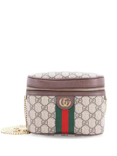 Pre-owned Gucci Ophidia Chain Gg Coated Canvas Small Belt Bag In Brown