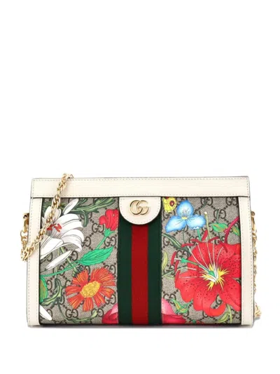 Pre-owned Gucci Ophidia Chain Shoulder Bag Flora Gg Coated Canvas Small Crossbody Bag In Multi