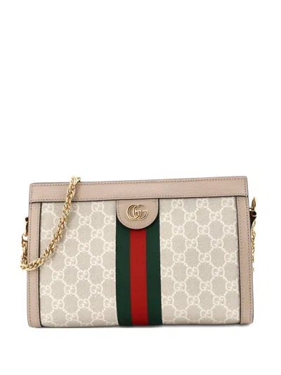Pre-owned Gucci Ophidia Chain Shoulder Bag Gg Coated Canvas Small Crossbody Bag In Neutral