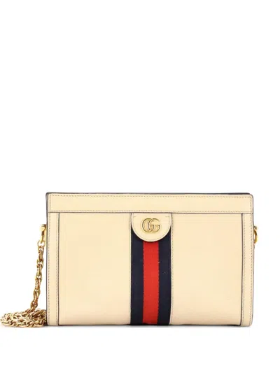 Pre-owned Gucci Ophidia Chain Shoulder Bag Leather Small Crossbody Bag In Neutral