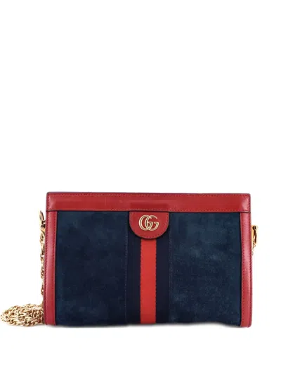 Pre-owned Gucci Ophidia Chain Suede Small Shoulder Bag In Blue