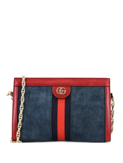 Pre-owned Gucci Ophidia Chain Suede Small Shoulder Bag In Blue