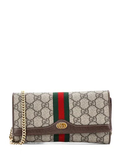 Pre-owned Gucci Ophidia Chain Wallet Gg Coated Canvas Crossbody Bag In Brown