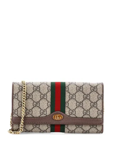 Pre-owned Gucci Ophidia Chain Wallet Gg Coated Canvas Crossbody Bag In Brown