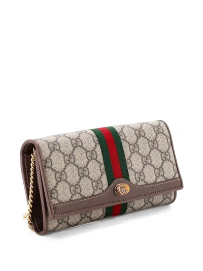 Pre-owned Gucci Ophidia Chain Wallet Gg Coated Canvas Crossbody Bag In Brown