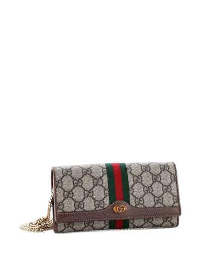 Pre-owned Gucci Ophidia Chain Wallet Gg Coated Canvas Crossbody Bag In Brown