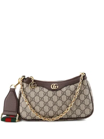 Pre-owned Gucci Ophidia Charm Shoulder Bag Gg Coated Canvas Small Crossbody Bag In Brown