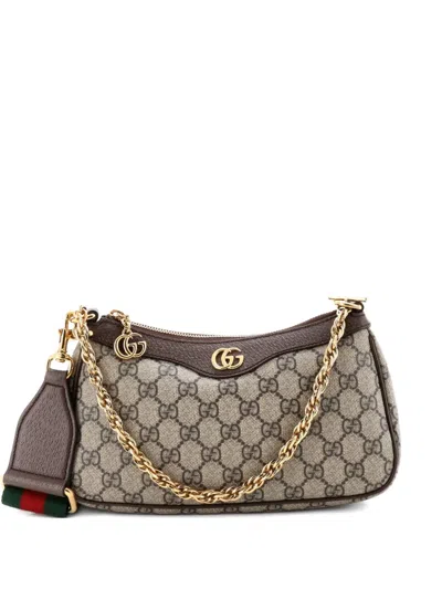 Pre-owned Gucci Ophidia Charm Shoulder Bag Gg Coated Canvas Small Crossbody Bag In Brown