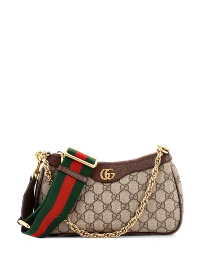 Pre-owned Gucci Ophidia Charm Shoulder Bag Gg Coated Canvas Small Crossbody Bag In Brown