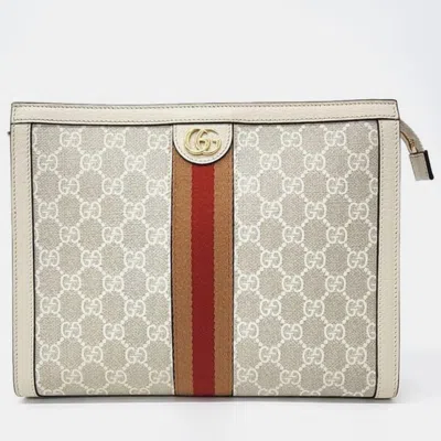 Pre-owned Gucci White Leather Ophidia Clutch In Grey
