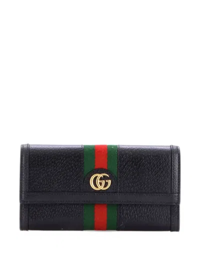 Pre-owned Gucci Ophidia Continental Wallet Leather Small Wallets In Black