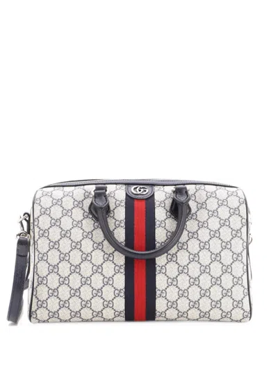 Pre-owned Gucci Ophidia Convertible Boston Bag Gg Coated Canvas Medium Satchel In 蓝色