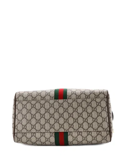 Pre-owned Gucci Ophidia Convertible Boston Bag Gg Coated Canvas Medium Satchel In Brown