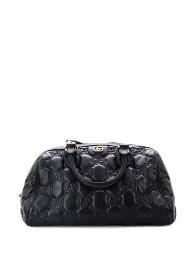 Pre-owned Gucci Ophidia Convertible Boston Top Handle Bag Gg Matelasse Leather Medium Satchel In Black